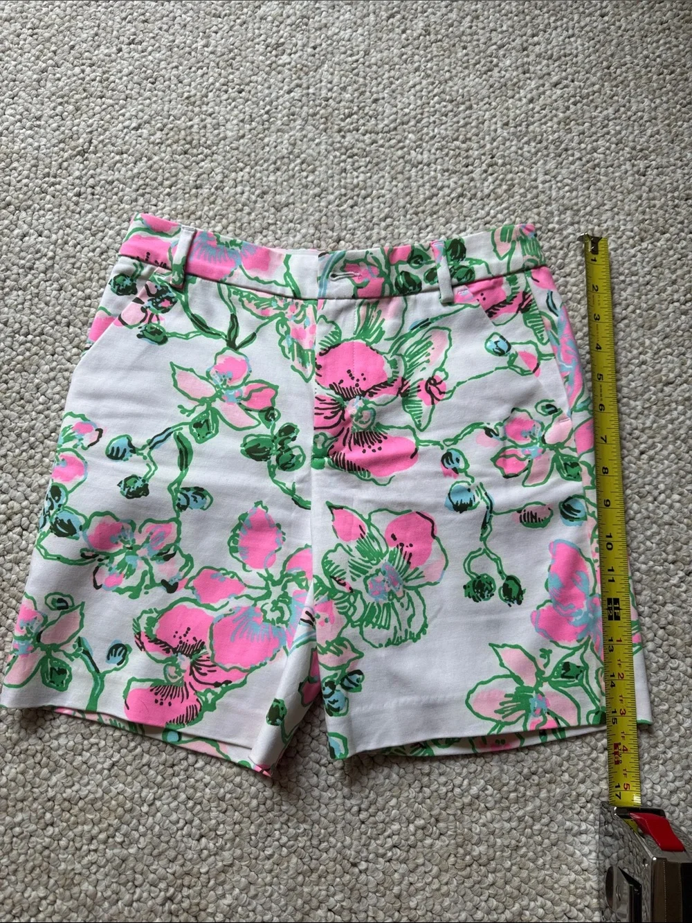 Lilly Pulitzer White Shorts with Pink and Green Floral Trim
